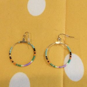 Beaded dangle earrings, silver